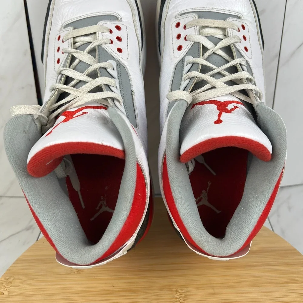 Nike Air Jordan 3 Retro Fire Red Mens Size 13.5 White Sneakers Shoes 136064-120